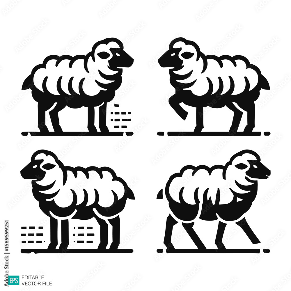 Obraz premium set of sheep vector black and white illustration