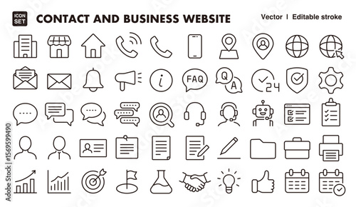 Contact and business website line icon set. Vector editable stroke icon.