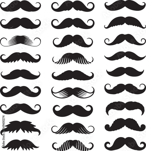 Black mustache silhouettes various styles facial hair vintage