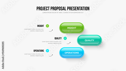Business Performance 3 Option Diagram Slide Layout. Professional Briefing Slideshow Template Vector Illustration. Advertising Plan Three Step Infographic Frame Design.