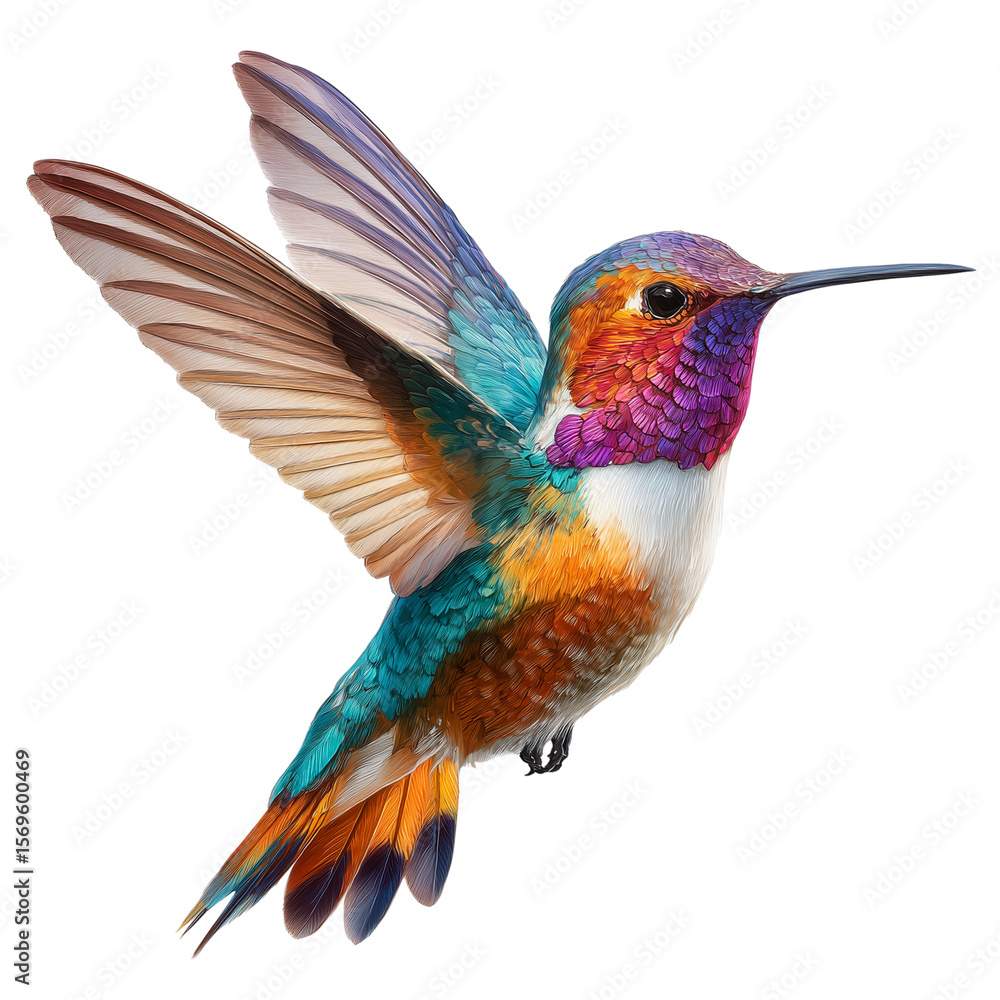 Obraz premium Elegant veiled hummingbird with gradient wings on a transparent background