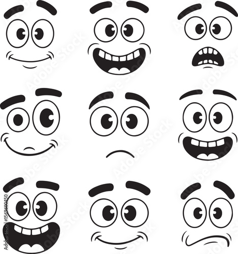 Cartoon faces expressions happy surprised sad vector