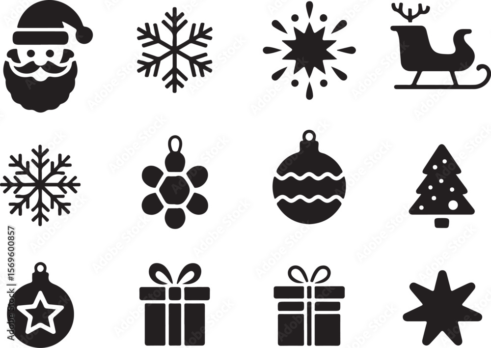 Fototapeta premium Christmas Ornament Icon Pack | Clean Silhouette Style