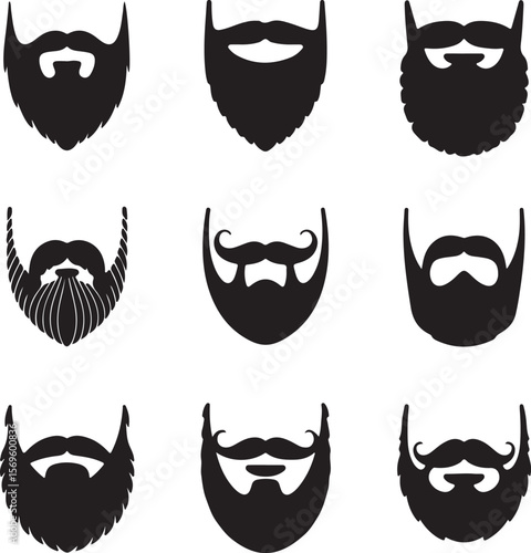 Diverse beard and mustache styles silhouette collection facial hair grooming