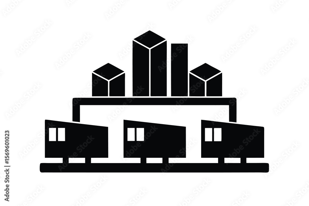 Fototapeta premium Modern Architecture Icon with Buildings and Structures in Black