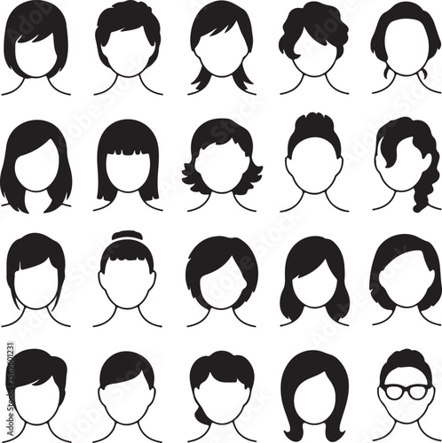 Diverse hairstyles and faces silhouette people