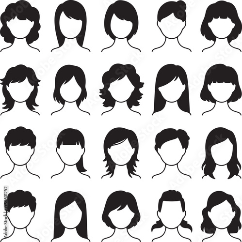 Diverse hairstyles silhouette collection female male