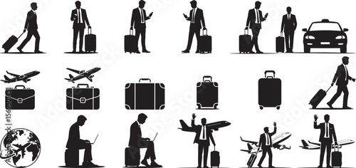 Businessmen with luggage and airplanes businessman
