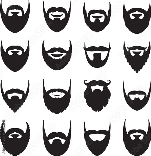 Various beard styles silhouette mustache facial hair