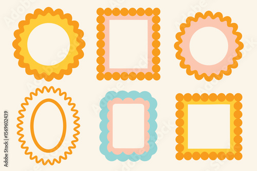 
Colorful decorative picture frames in circle oval and square shapes
