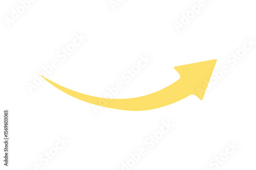 Yellow curved upward arrow graphic on white background indicating direction growth and progress