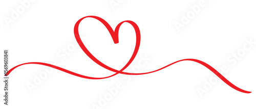 Hand drawn doodle heart continuous one line drawing,  heart clipart, love heart, calligraphic heart shape, ribbon, symbol, text divider, isolated on white background