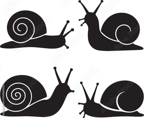 Black snail silhouettes with spiral shells vector