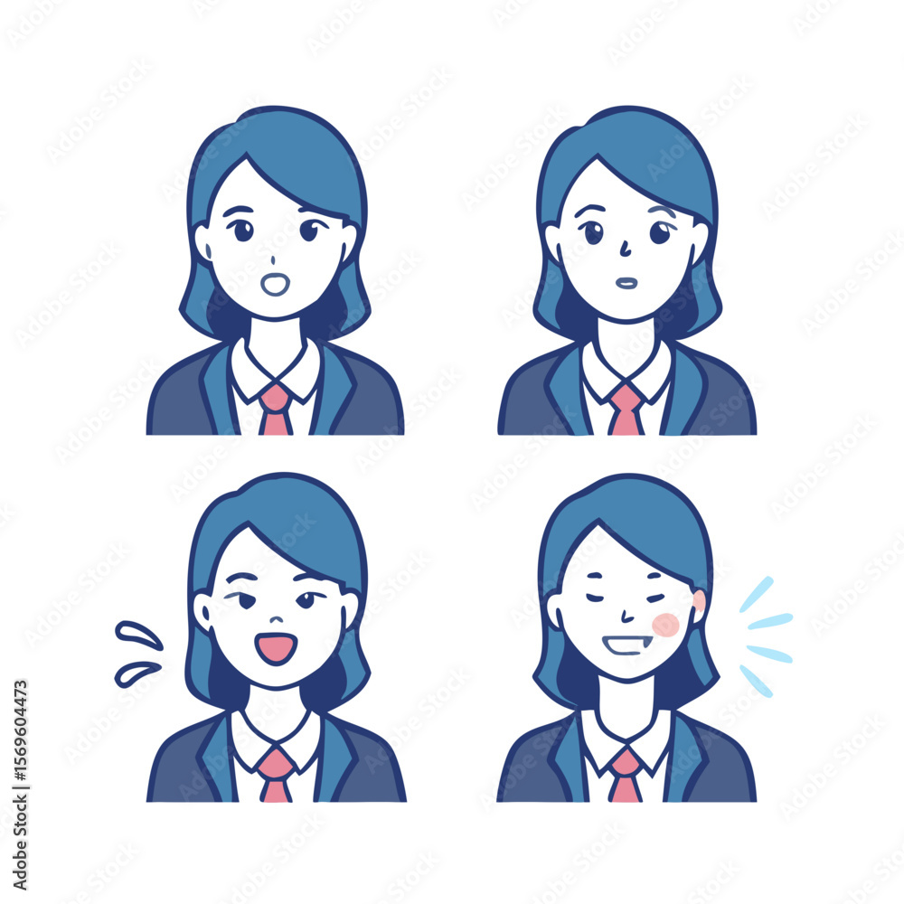 Young Business Woman Facial Expression Icons Young Business Woman Facial Expression Icons