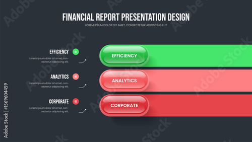 Professional Review Three Option Infographic Frame Layout. Business Portfolio 3 Element Diagram Presentation Design. Product Showcase Slideshow Template Vector Illustration.