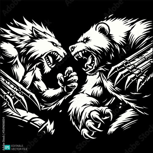 Wallpaper Mural tiger and eagle illustration vector black and white background templates Torontodigital.ca