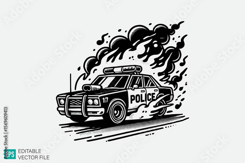 police car illustration vector black and white background templates