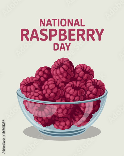 National Raspberry Day Bowl of Fresh Raspberries Illustration