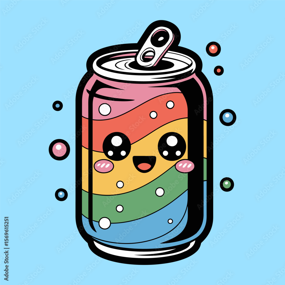 Obraz premium Cute Rainbow Soda Can Cartoon Illustration