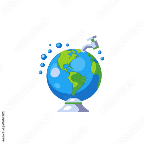 Earth Water Conservation-Save Water on Earth-Globe with Water Tap-Sustainable Water Usage-Protecting Our Planet's Water Resources-Water is Essential to Life