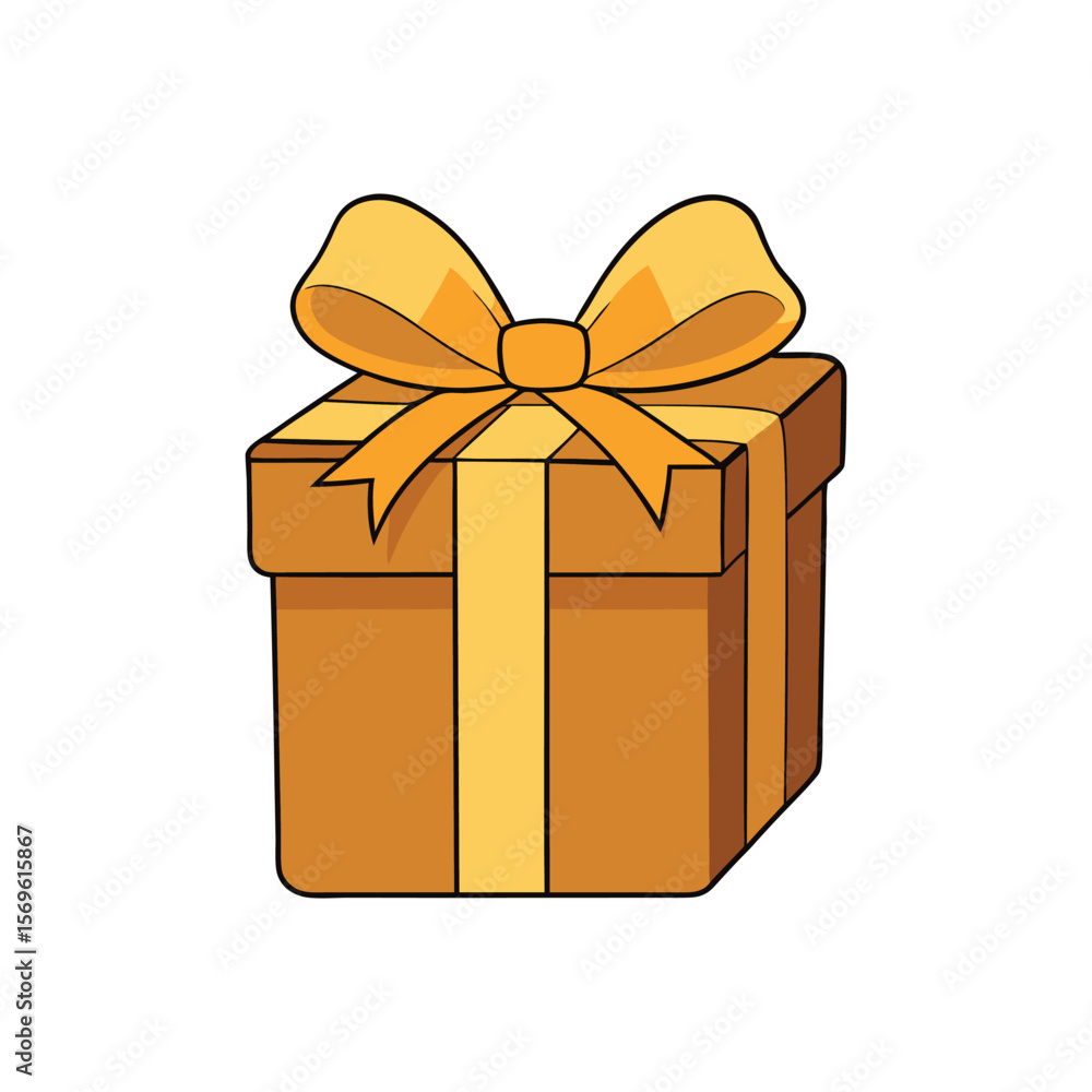 Obraz premium A golden gift box is tied with a yellow ribbon