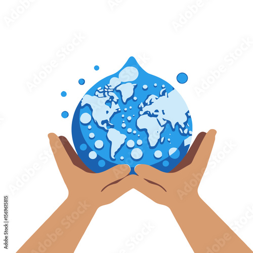 Hands Holding World Water Drop-Earth Day Water Conservation-Protect Our Planet's Water-Save Water for Future Generations-Sustainable Water Use-Global Water Crisis