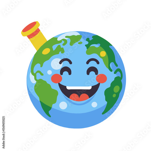 Happy Earth Day Illustration - Cartoon Globe with Smiling Face and Thermometer - Climate Change Awareness and Environmental Education Graphic