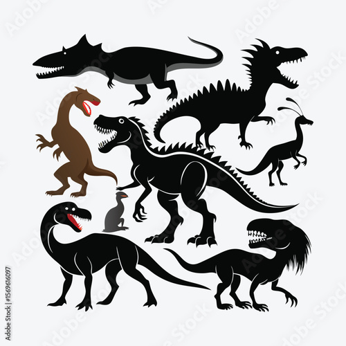 Vector art of a collection of dinosaur silhouettes isolated on white background