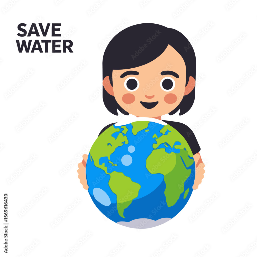 Save Water Illustration- Girl Holding Earth Globe- Environmental Awareness- Water Conservation- Protect Our Planet- Cartoon Graphic- Sustainability- Eco Friendly Lifestyle Save Water Illustration- Girl Holding Earth Globe- Environmental Awareness- Water Conservation- Protect Our Planet- Cartoon Graphic- Sustainability- Eco Friendly Lifestyle