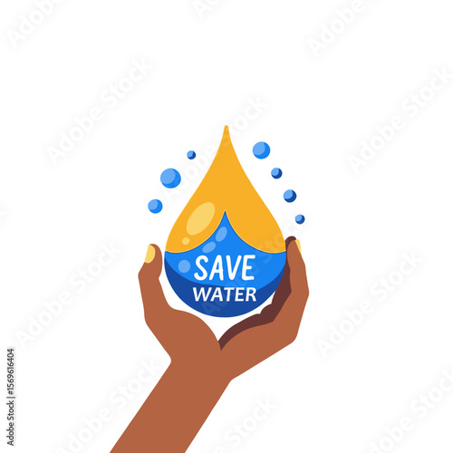 Save Water Illustration-Hand Holding Water Drop-Water Conservation Awareness-Protect Our Planet-Sustainable Living Tips-Environmental Protection Image