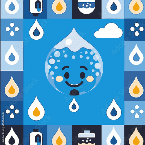 Save Water with a Smile-Adorable Water Drop Cartoon Character Promoting Conservation-Learn Easy Ways to Protect Our Precious Resources-Water Conservation Tips