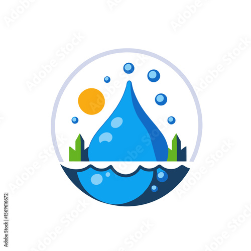 Water Conservation Illustration-Clean Water Resources-Save Water Drop Symbol-Healthy Environment Graphic-Sustainability Concept Design-Water Cycle Art