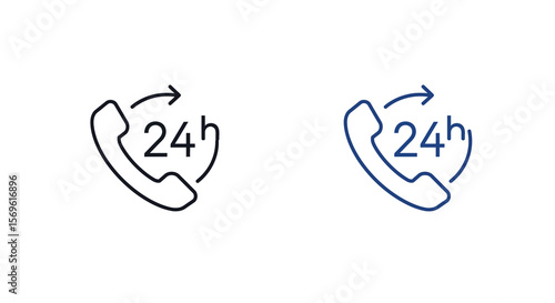 24 hour customer support icons with arrows in line art style