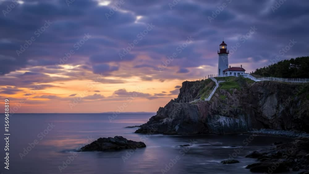 Lighthouse on Rocky Coast at Sunset Lighthouse on Rocky Coast at Sunset