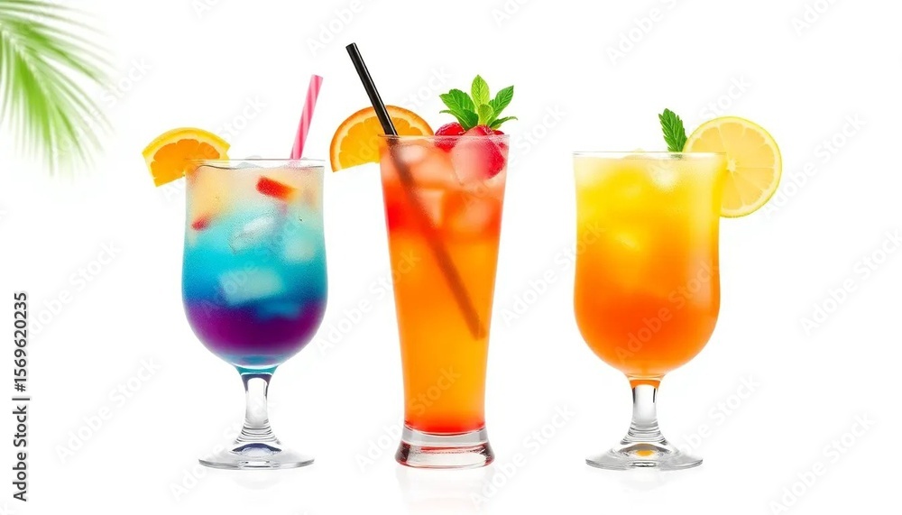 Fototapeta premium Bunte Cocktail-Klassiker: Sex on the Beach, Sea Breeze, Planter’s Punch & Painkiller