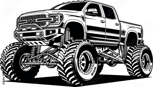 Lifted Monster Truck Vector Illustration.