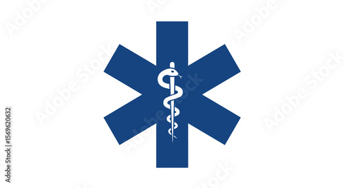 Blue medical star symbol with snake and staff emblem for healthcare design