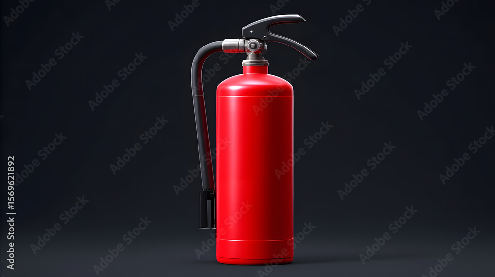 A red fire extinguisher stands ready for emergency use. A red fire extinguisher stands ready for emergency use.