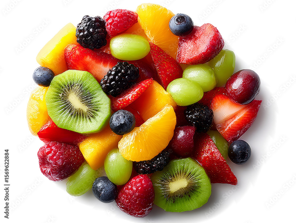 Obraz premium pile of Fresh colorful organic fruits salad arrangement isolated on a transparent background