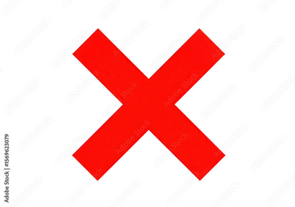 Obraz premium A bold red cross mark, symbolizing error or rejection, isolated on a clean white background