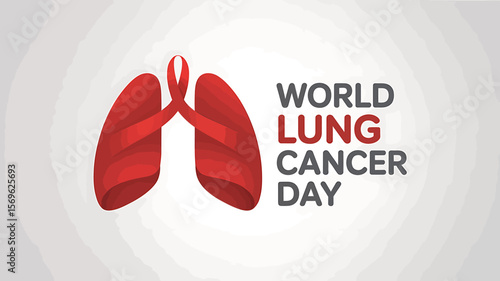 World lung cancer day awareness with red ribbon and stylized lungs