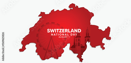 Switzerland National Day 1 August map with landmark vector poster