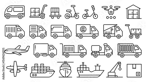 Collection of outline icons representing various modes of transportation and delivery services