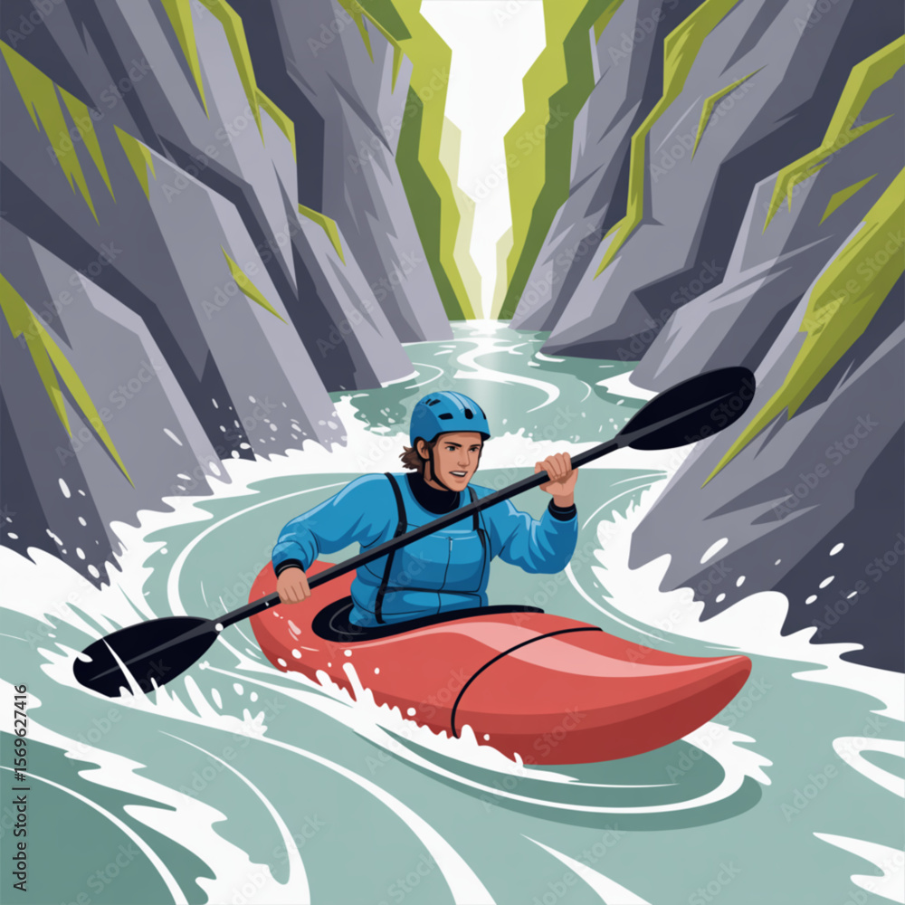 Naklejka premium Kayaking on Wild River Rapids