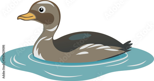 Pied-billed grebe submerging gracefully, leaving no trace, water bird, elusive, illustration