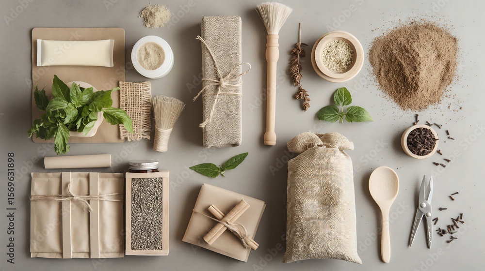 Sustainable packaging mockup with natural textures, biodegradable materials, and earthy colors, styled for eco-conscious product branding. Sustainable packaging mockup with natural textures, biodegradable materials, and earthy colors, styled for eco-conscious product branding.