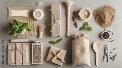 Wallpaper Mural Sustainable packaging mockup with natural textures, biodegradable materials, and earthy colors, styled for eco-conscious product branding. Torontodigital.ca