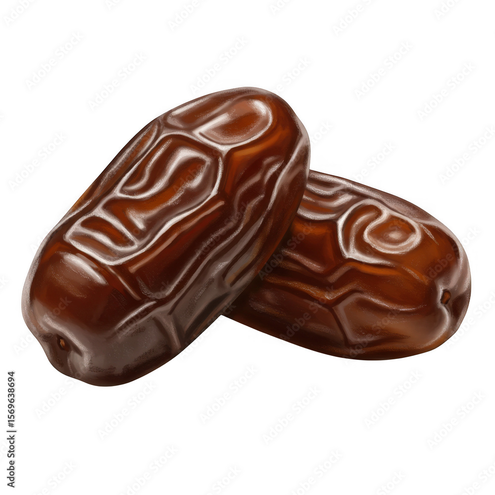 Obraz premium Two ripe medjool dates with rich brown skin isolated on transparent background