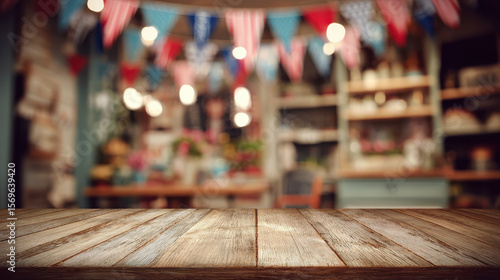 Wallpaper Mural Wooden Table with Blurred Juneteenth National Freedom Day Background and Indoor Festive Decorations Torontodigital.ca
