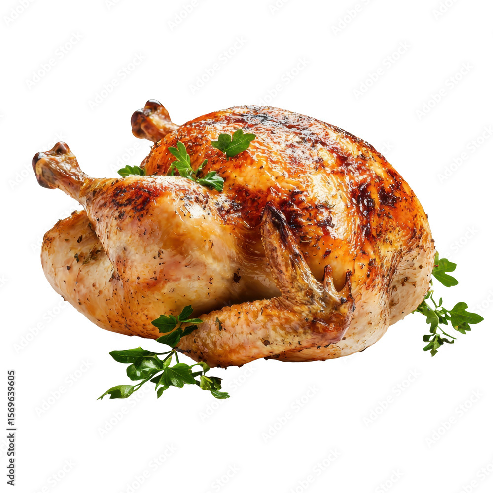 Golden Brown Roasted Chicken Garnished with Fresh Herbs and Perfectly Cooked for a Delicious Meal Experience transparent background Golden Brown Roasted Chicken Garnished with Fresh Herbs and Perfectly Cooked for a Delicious Meal Experience transparent background